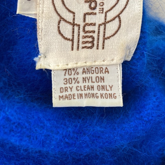 VINTAGE | Nordstrom “Brass Plum” Cobalt Blue Angora Short Sleeve sweater Large - Picture 6 of 8